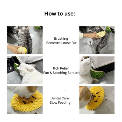 Durian Cat Rubbing Ball (Yellow color)  – Slow Feeder & Itch Relief Toy